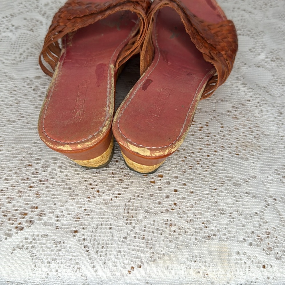Pokana braided leather slip on open toe wedges sandals sz 7 - Picture 5 of 7